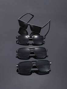 4 Pairs Casual Square Solid Color Plastic Full Frame Men's Glasses Set, Design, Minimalist Style, Suitable For Daily Life, Fishing, Street Photography, Golf, Dating Outfits And Other Occasions, Fashion Accessory, Fits All Face Shapes - Multicolor - View 4