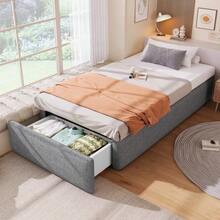 90*200cm Upholstered Bed, Platform Bed, Upholstered Bed Without Headboard, With Hydraulic Storage And A Drawer - Gray - View 5