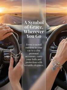 Vintage Silver Angel Cross Car Decor Chain Multi-Use Steering Wheel Wrap, Rearview Mirror Pendant Handbag Charm & Bracelet For Women Religious Auto Interior Decor - Angel - View 2