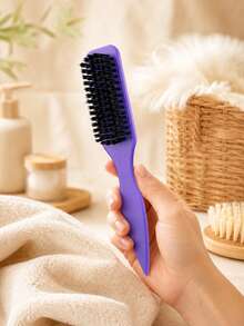 Multi-Color Detangling Styling Brush, Leopard Print Plastic Hair Comb With Flexible Nylon Pins, Rounded Tips, Side Comb Teeth & Pointed Tail Handle, Wet Dry Hair Care Tool For Curly Wavy Thick Hair, Wigs, Women Daily Travel - Multicolor - View 5
