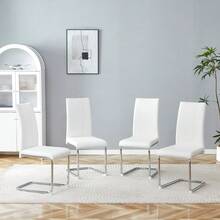 Modern, Minimalist Dining Chair Set (Set Of 2) / Dining Chairs With PU Upholstery / Easy Assembly, Load Capacity Up To 150 Kg, / Suitable For Dining Rooms, Kitchens And Living Rooms - White + Silver (2 Pieces) - View 5