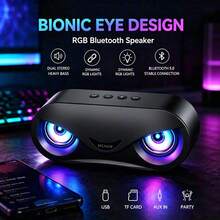 Portable Bluetooth Speaker With RGB Lights, Bionic Eye Design, Dual Stereo Sound & Deep Bass, Wireless Party Speaker For Gaming, Bedroom, Dorm Room & Parties - 黑色 - 查看 1