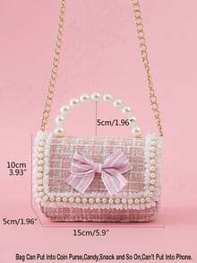 1pc Mini Kids Fabric Bow Pearl Lace Decor PU Material Chain Strap Flap Closure Cute Handbag And Crossbody Bag For Girls Casual Coin Snack Purse Suitable For Daily Outings And Holiday Use - Pink - View 2