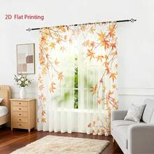 2PCS Wedding Room,Warm Home Decoration Window Screen,2D Printing Sheer Curtains,Semi Transparent Thin Gauze Curtains For Living Room And Bedroom,Orange Yellow Maple Leaf Autumn Watercolor Pattern,Pole Bag Design,Hanging Window Screen Through Pole - Multicolor - View 5