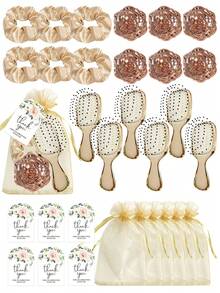Brodark 5pcs/30pcs Gold, Pink, Silver Party Gift Comb Mirror Set, Rose Portable Mirror Travel Pocket Mirror Flip Cover Folding Square Small Comb Hair Tie Drawstring Bag Thank You Card Paper Single Bride Gift Birthday Party Overnight Celebration Gift Fun Creative Gift - Comb + Mirror + Hair Tie - View 2