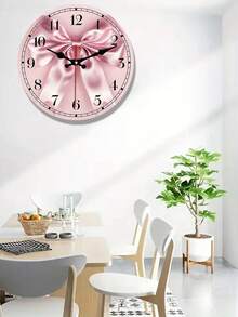 2D Flat Wooden Pink Bow Wall Clock, Silent Home Wall Clock, Suitable For Restaurant, Kitchen, Cafe Decoration, Easter, Valentine's Day Gift (AA Battery Not Included) - A - View 4