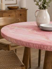 1 pièce Nappe élastique en marbre rose et or, nappe ronde minimaliste en spandex, motif texture dorée, ajustement serré, lavable, réutilisable, protecteur de table à manger antidérapant, convient pour la table à manger, la fête de vacances, la décoration de la maison, le banquet, l'utilisation quotidienne - Multicolore - Voir 5