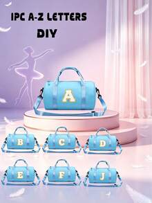 1件裝拉鍊開合時尚 A-Z DIY 字母貼紙甜美極簡純色舞蹈旅行包，單肩斜跨包，芭蕾包，體操拉丁舞瑜伽踢踏舞爵士舞收納包，舒適可調節肩帶，光滑長款設計，百搭易搭配，適合日常出遊、玩樂、上學、通勤，青少年完美禮物（註：字母貼紙需手動 DIY） - 淺藍色 - 查看 1