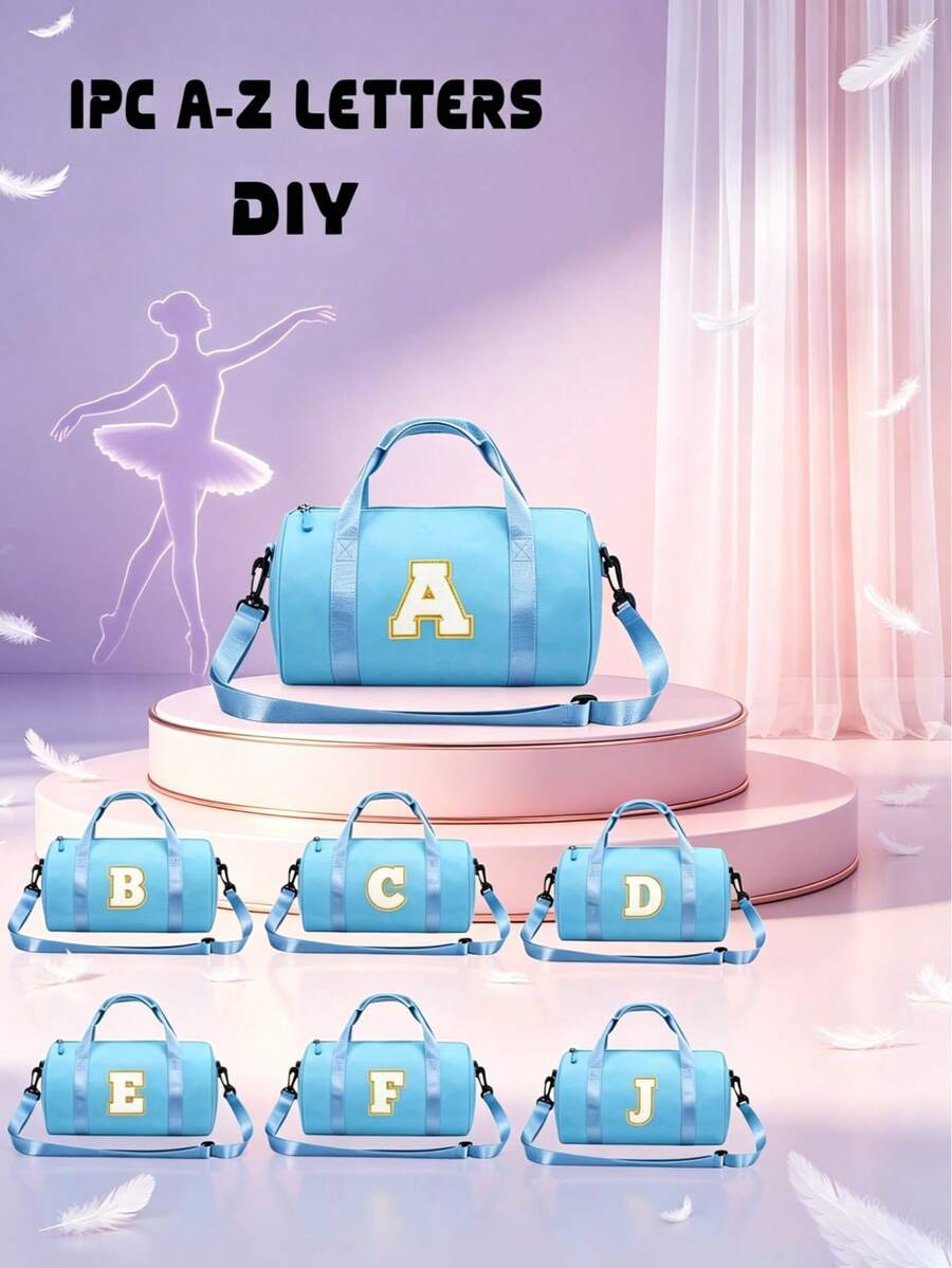 1件裝拉鍊開合時尚 A-Z DIY 字母貼紙甜美極簡純色舞蹈旅行包,單肩斜跨包,芭蕾包,體操拉丁舞瑜伽踢踏舞爵士舞收納包,舒適可調節肩帶,光滑長款設計,百搭易搭配,適合日常出遊、玩樂、上學、通勤,青少年完美禮物(註:字母貼紙需手動 DIY) - 淺藍色 - 查看 1