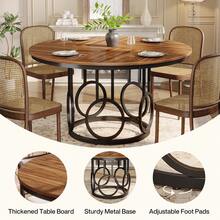 LITTLE TREE 47-Inch Round Dining Table, Wood Kitchen Table With Sturdy Metal Base For 4-6 People, Large Circle Dinner Table For Dining Room, Kitchen, Living Room (Brown & Black, Only Desk) - Brown & Black - View 6
