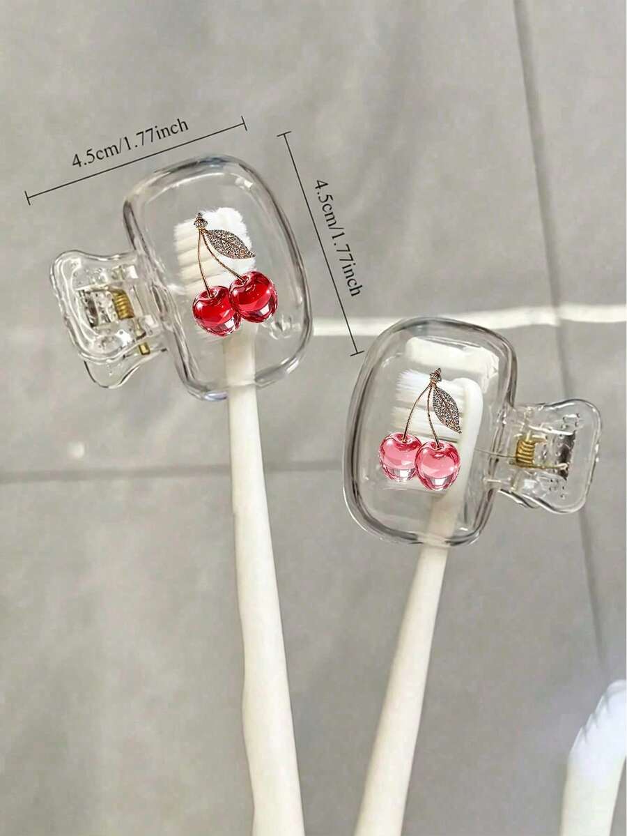 Cherry Shaped Toothbrush Holder - Cute Design For Travel And Home Storage With Transparent Lid, Compact And Portable Design Easy To Carry, Protects Toothbrush Head, Dual Drainage And Ventilation Function, Suitable For Home, Dorm And Travel Use | Cute Toothbrush Head Storage Box Suitable For Bathroom Storage, Suitable For Home And Dorm Use - 彩色 - 查看 1