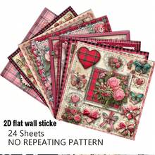 24 Sheets 6*6 Inch Vintage Heart Plaid Pattern, Distressed Paper Texture Scrapbooking Paper, Suitable For Collage, Handmade Origami Projects, Decorative Paper, DIY Paper, Handmade Scrapbook, Bullet Journal, Art Collage | Natural Elements - Square - View 5