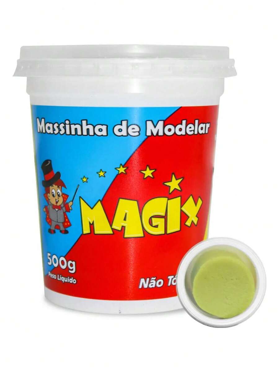 Pote Massinha De Modelar Infantil Escolar Atoxica Magix 500g - Amarelo - Visão 1