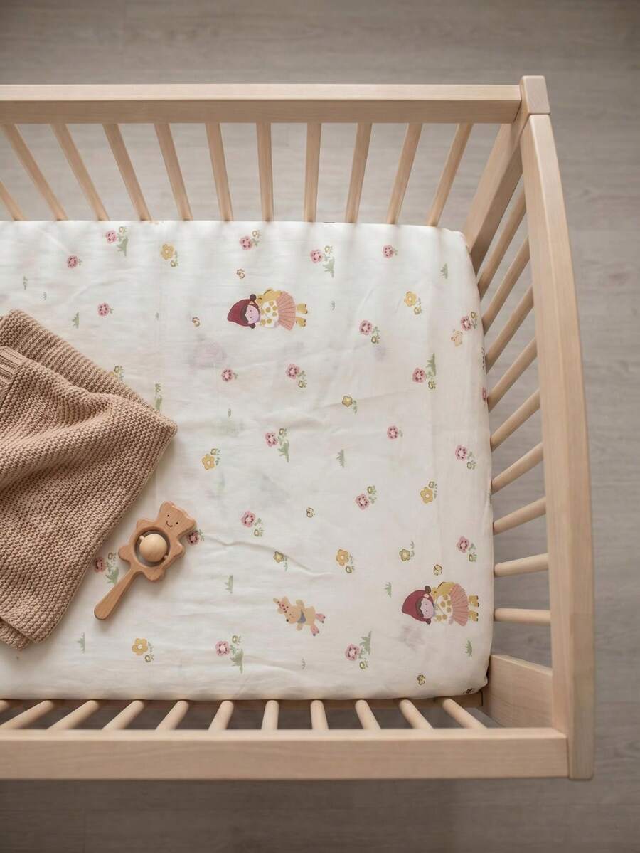 1pc Cute Cartoon Pattern Soft Comfortable Breathable Gauze Baby Bed Sheet