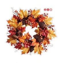 Thanksgiving Theme Autumn Decoration, Featuring A Harvest Wreath With Red-Orange Gradient Maple Leaves, Plump Red Berries And Pinecones, Beautiful Stickers - Autumn Wind - View 5