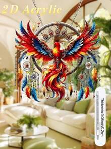 2D Flat, 1pc Bohemian Phoenix Feather Dream Catcher - Outdoor Decor, Garden Decor, (15cm/5.9inch) Sun Catcher, Home Decor, Room Decor, Yard Decor, Patio Decor, Back To School, Wedding Decor, Valentine's Day, With Colorful Feathers And Beads, Perfect For Garden, Perfect Housewarming Gift For Nature Lovers, Home Decor | Elegant Dream Catcher | Acrylic Structure - Phoenix Pendant - View 7