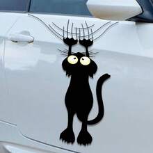 1/2/4pcs Cartoon Hanging Black Cat Car Decal, Quirky Playful Scratch Kitten Vehicle Body Sticker, Cute Funny Cat Themed Auto Door Window Bumper Accent, Charming Whimsical Car Exterior Personalized Decoration. - Multicolor - View 4