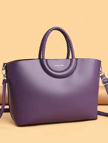 Conjunto de bolsas tote a juego para madre e hija de gran capacidad, bolso de hombro para mujer, bolso de mano de viaje casual y de moda, material PU, bolso principal - Morado - Ver 2