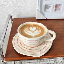250ml Hand-Painted Underglaze Ceramic Coffee Cup And Saucer, Vintage Ins Style Coffee Shop Afternoon Tea Cup, Suitable For Daily Use - Red - View 6