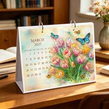1pc 5D DIY-2027 Diamond Painting Desktop Calendar, Floral Pattern Theme Creative Design Paper Home Decor Double-Sided Desktop Calendar, Creative Handmade, Suitable For Home Study, Office And Desktop Decoration, Perfect For Women, Ideal Holiday And New Year Gift For Colleagues, Friends And Family - WTL004-flower 1 - View 6
