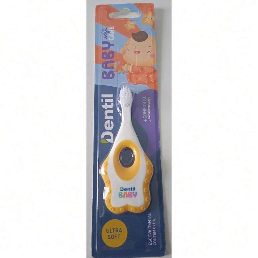 Escova de Dente Baby Soft Care Macia Cabo Emborrachado Macia - Amarelo - Visão 1