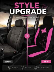 Butterfly Pattern Car Seat Covers Full Set – Universal Fit For SUV/Sedan/Van (5 Headrest Covers + 2 Front Seat Covers + 2 Rear Seat Covers) | Airbag Compatible, Stylish & Practical - Type a - View 4