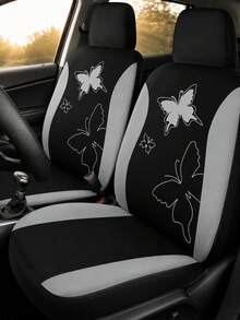 Butterfly Pattern Car Seat Covers Full Set – Universal Fit For SUV/Sedan/Van (5 Headrest Covers + 2 Front Seat Covers + 2 Rear Seat Covers) | Airbag Compatible, Stylish & Practical - Type a - View 2