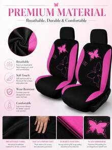 Butterfly Pattern Car Seat Covers Full Set – Universal Fit For SUV/Sedan/Van (5 Headrest Covers + 2 Front Seat Covers + 2 Rear Seat Covers) | Airbag Compatible, Stylish & Practical - Type a - View 5