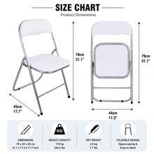 Silla plegable acolchada blanca con estructura metálica resistente, asiento ergonómico, fácil de almacenar, silla portátil para eventos, reuniones domésticas, terrazas y espacios de estudio - A - Ver 2