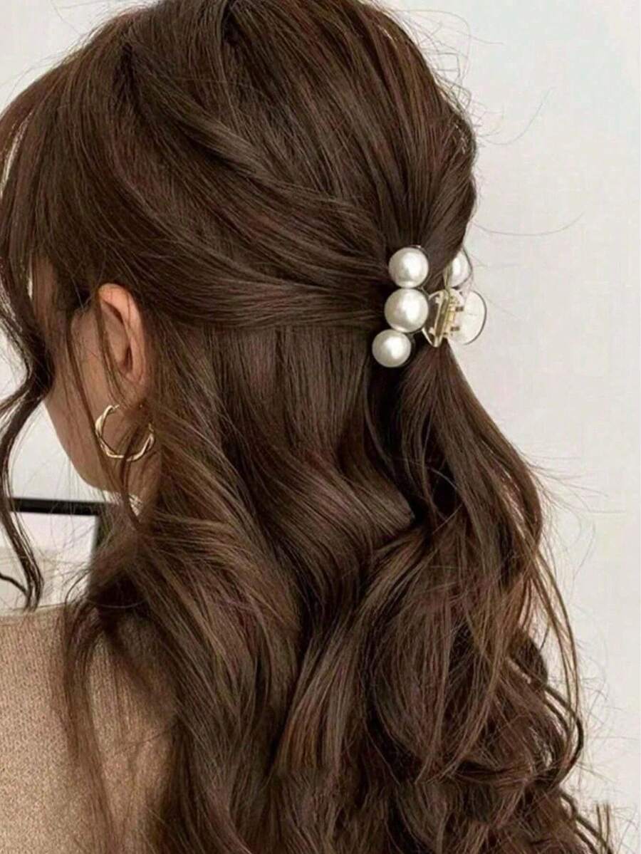 1pc Elegant Cute Faux Pearl Side Bangs & Back Hair Clip, Suitable For Students And Women, For Summer & Winter, Halloween Hair Accessory Headpiece Gift, Summer Travel Beach Vacation Hair Claw - Regular Model - View 1