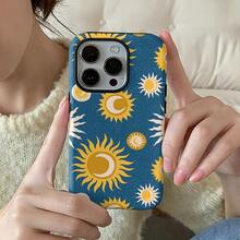 Phone Case: Vintage Sun Moon Star Pattern  Style Glossy Film Case Double-Layer Drop-Proof Full Coverage Protective Case For IPhone 17/16/15/14/13/12/11 Pro Max/X/XS/XR/Air/Plus - 白色 - 查看 4