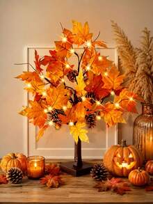 Lighted Maple Tree Autumn Decor, Thanksgiving Maple Leaf Tabletop Tree, Lighted Autumn Home Decor, Suitable For Thanksgiving, Harvest, Farmhouse Style, Home Decor, Wedding Party, Gift, Indoor, Outdoor - Multicolor - View 4
