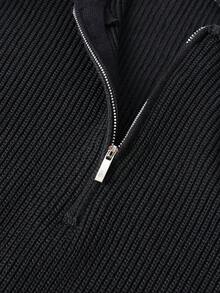 Men's Autumn/Winter Minimalist Solid Color Fashion Casual Half-Zip Collar Long Sleeve Sweater - Black - View 5