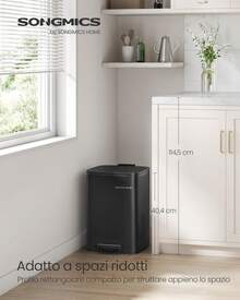 SONGMICS Pattumiera da Cucina, Cestino da 20 L, Cestino a Pedale in Acciaio, con Secchio Interno, Chiusura Morbida e Resta Aperto, Beige Sabbia LTB592A02 I3DP - Inchiostro nero - Visualizzare 2