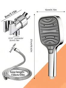 8-Mode Pressurized Filtration Square Shower Head Set, Large Panel Handheld Shower Head With 8 Adjustable Water Flow Modes, Durable Plastic Construction, Modern Fashion Style, G1/2 Universal Interface, Powerful Filtration Pressurized Square Shower Head And High-Flow Rain Shower System, Suitable For Home And Hotel Bathrooms, Essential Accessory For Modern Bathrooms And RV Bathrooms, Upgrade Your Bathroom, Provide Comfortable Bathing Experience, Ideal Choice For Holiday Gifts And Bathroom Renovation - Silver-c - View 4