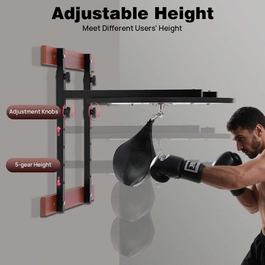 Heavy Duty Adjustable Speed Bag 1pc Wall Mounted Platform 220lb Steel Wood PU Durable Boxing Training Equipment Black Round Anti Vibration For Reaction Speed Home Gym Fitness Sports - Standard - Übersicht 1