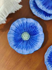 Cabin Kangaroo Blue Poppy Ceramic Plate, Hand-Painted Embossed Floral Dessert Plate, 6-Inch Aesthetic Snack Plate, Suitable For Appetizers, Snacks, Home Kitchen Tableware Decor, Housewarming Gift - Multicolor - View 9