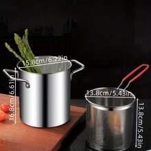 dilidili 1pc Stainless Steel Japanese Tempura Deep Fryer With Filter Basket And Clip, Suitable For Frying French Fries And Fried Chicken (Kitchen Accessory) - View 10
