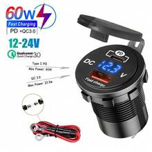1 个车载充电器，带 PD+QC3.0 快速充电、10A 保险丝、60 厘米捆绑电缆 - YC-A39 - 查看 1