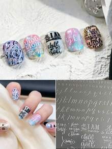 satki Placas de estampado de arte de uñas con cuadros, rayas, textura ondulada, letras en inglés, líneas geométricas de estilo francés, plantillas de transferencia profesionales para artistas de uñas, herramientas de arte de uñas - Multicolor - Ver 6