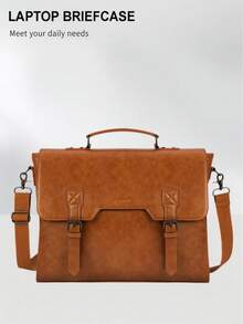 15.6 Inch Laptop Bag Men's Messenger Bag Waterproof Briefcase Computer Shoulder Bag Vintage Large Capacity Office Business Student Commuter Bag Brown - Multicolor - View 1