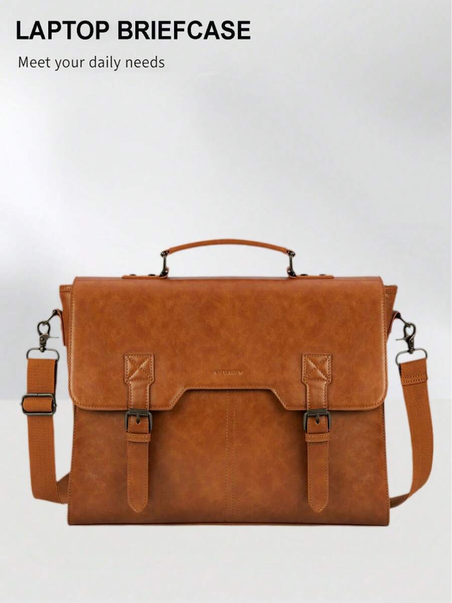 15.6 Inch Laptop Bag Men's Messenger Bag Waterproof Briefcase Computer Shoulder Bag Vintage Large Capacity Office Business Student Commuter Bag Brown - Multicolor - View 1