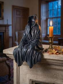 1pc Gothic Style Mysterious Black Decor - Black Hooded Humanoid Sculpture, Mysterious Master Statue, Intimidating Black Robe Exquisite Design, Suitable For Home Decor, Halloween Or Theme Party, Gothic Style, Halloween Decoration - Multicolor - View 2