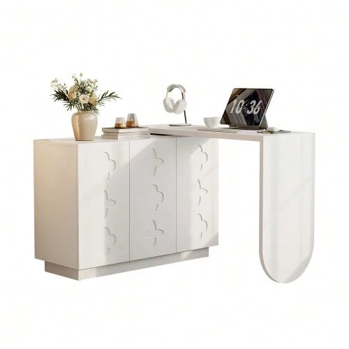 Desk, Rotating L-Shaped Corner Computer Desk, Office Desk, Dressing Table, White 110 Cm - 白色 - 查看 1