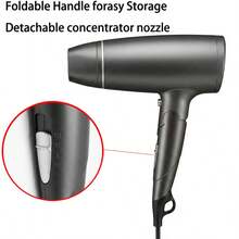 Foldable High-Power Hair Dryer With Strong Airflow. Features 2 Wind Speeds And 4 Heat Settings For Fast Hair Drying And Styling. Built-In Auto Overheat Shut-Off Protection, Comes With Detachable Nozzle. Ideal For Home And Travel Use. - Dark Grey - View 6