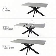 jiexi Modern Extendable Dining Table And Chairs Set, 130-170cm Rectangular Kitchen Table With Cross Metal Legs, Grey MDF Dining Room Table, Load 150kg For Living Room, Office - Grey - View 6