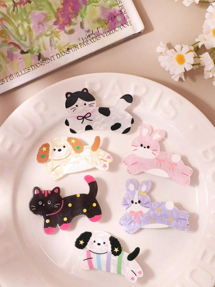 6入組貓狗系列可愛百搭小髮夾髮飾 - 彩色 - 查看 1