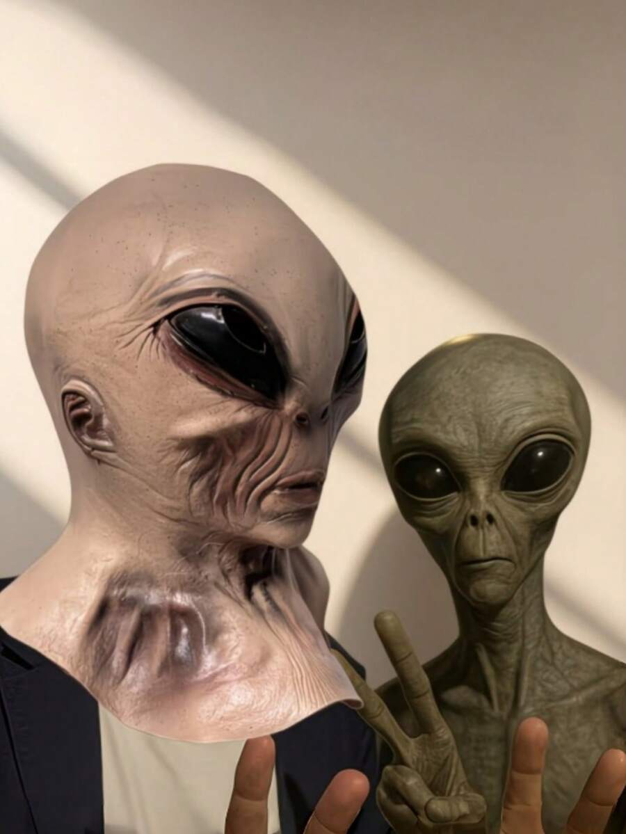 1 Peça Máscara Alienígena Realista e Elegante - Design de Caveira Steampunk, Fantasia de Terror em Látex Natural, Adequada para Halloween e Baile de Máscaras - A - Visão 1
