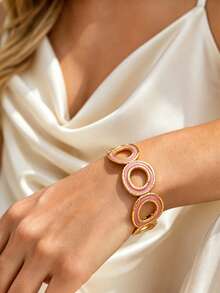 1pc Minimalist Round Design Enamel Stainless Steel Women's Bracelet Suitable For Daily Commute And Date Wear - Yellow Gold - View 5