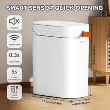 Joybos 1pc 3.5 Gallon Bathroom Trash Can With Lid , Touchless Motion Trash Can With Automatic Adsorption Bagging, Slim Small Waste Basket, Bathroom Garbage Can.Ultra-Thin Small Trash Basket, Suitable For Bedroom, Bathroom, Kitchen,Office, With 30 Bags - 白色 - 查看 14
